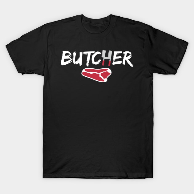 Butcher Lettering Steak Knife Butchers T-Shirt by DesignatedDesigner